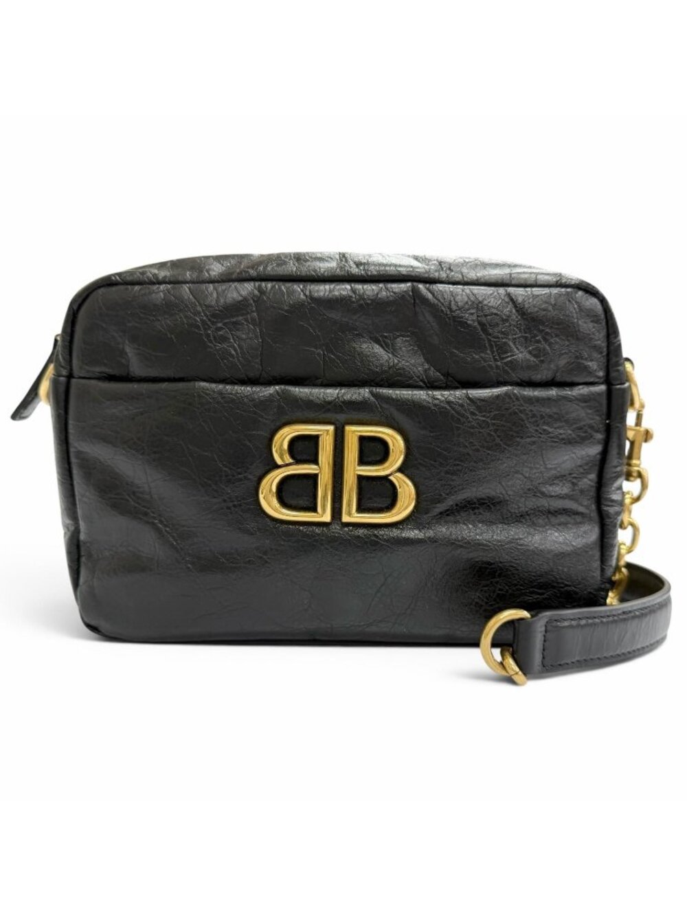 Balenciaga Monaco Arena Calfskin Camera Bag Chain Black Antique Gold - Picture 1 of 13